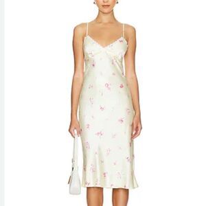 NWT Tularosa Molly Midi Dress Country Floral lingerie slip yellow Revolve M